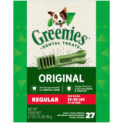 Greenies dental treats for dogs in original flavor, designed to fight plaque and tartar for healthy teeth