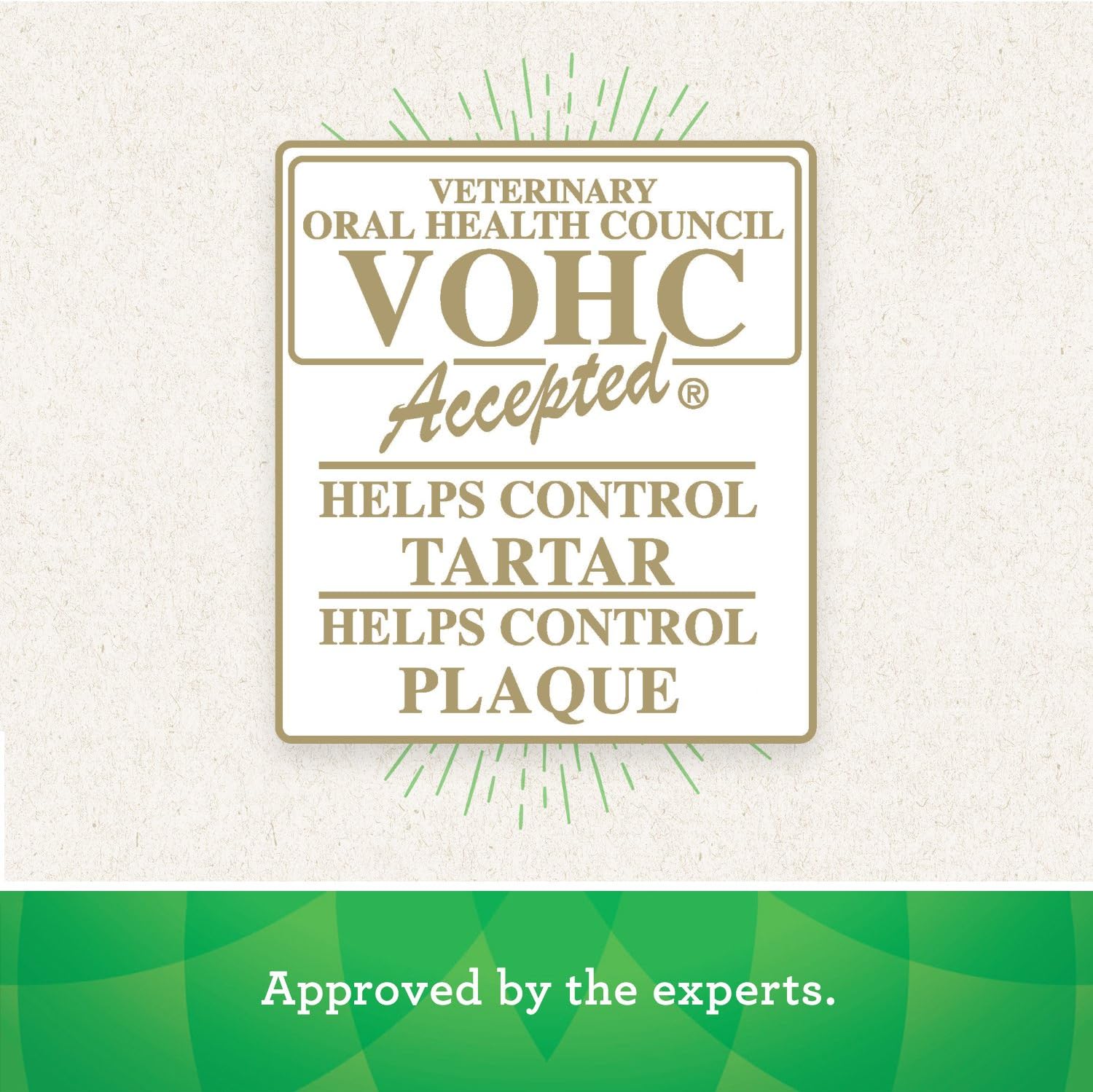 Veterinary Oral Health Council Seal for Greenies dental treats for large dogs, helps control tartar and plaque