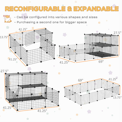 Reconfigurable and expandable guinea pig playpen with door in various shapes for ample pet space