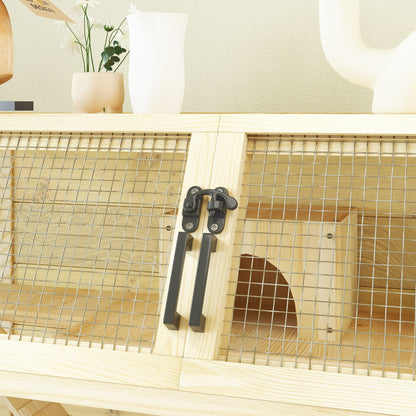 Spacious hamster cage with wheels featuring a wooden design and large front doors for easy access