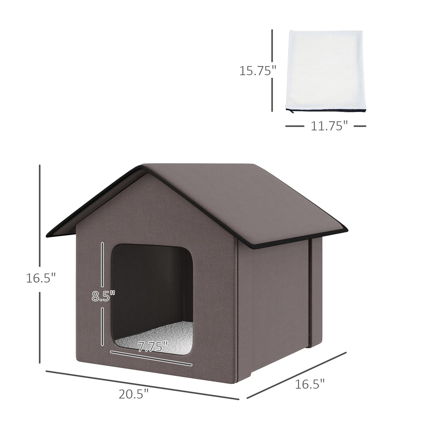 Cozy heated cat house for outdoor use with removable cushion for added comfort