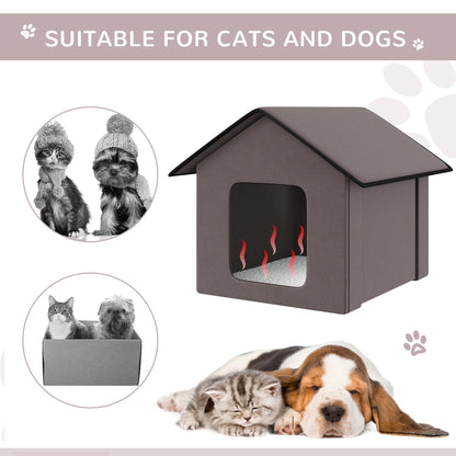 Heated cat house for outdoor use designed for pets with cozy interior and weather-resistant construction