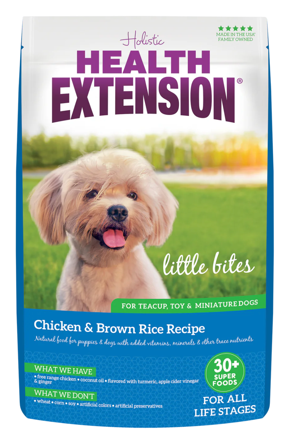 Health Extension Chicken and Brown Rice Dog Food for teacup, toy, and miniature dogs with superfoods