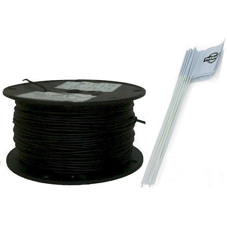 Essential Pet Products in-ground dog fence kit with spool of underground wire and white boundary flags