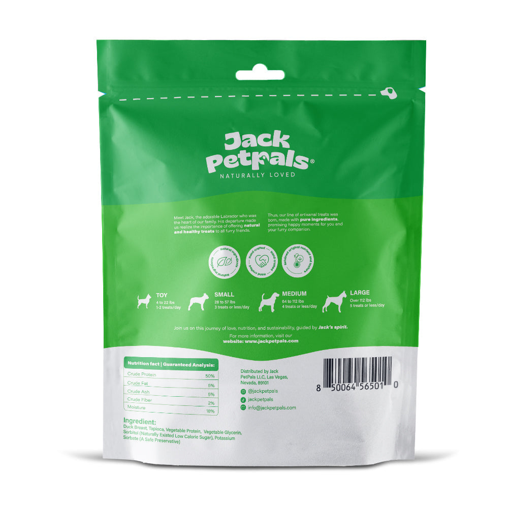American Pet Supplies Jack Petrals duck breast dog treats in resealable green bag