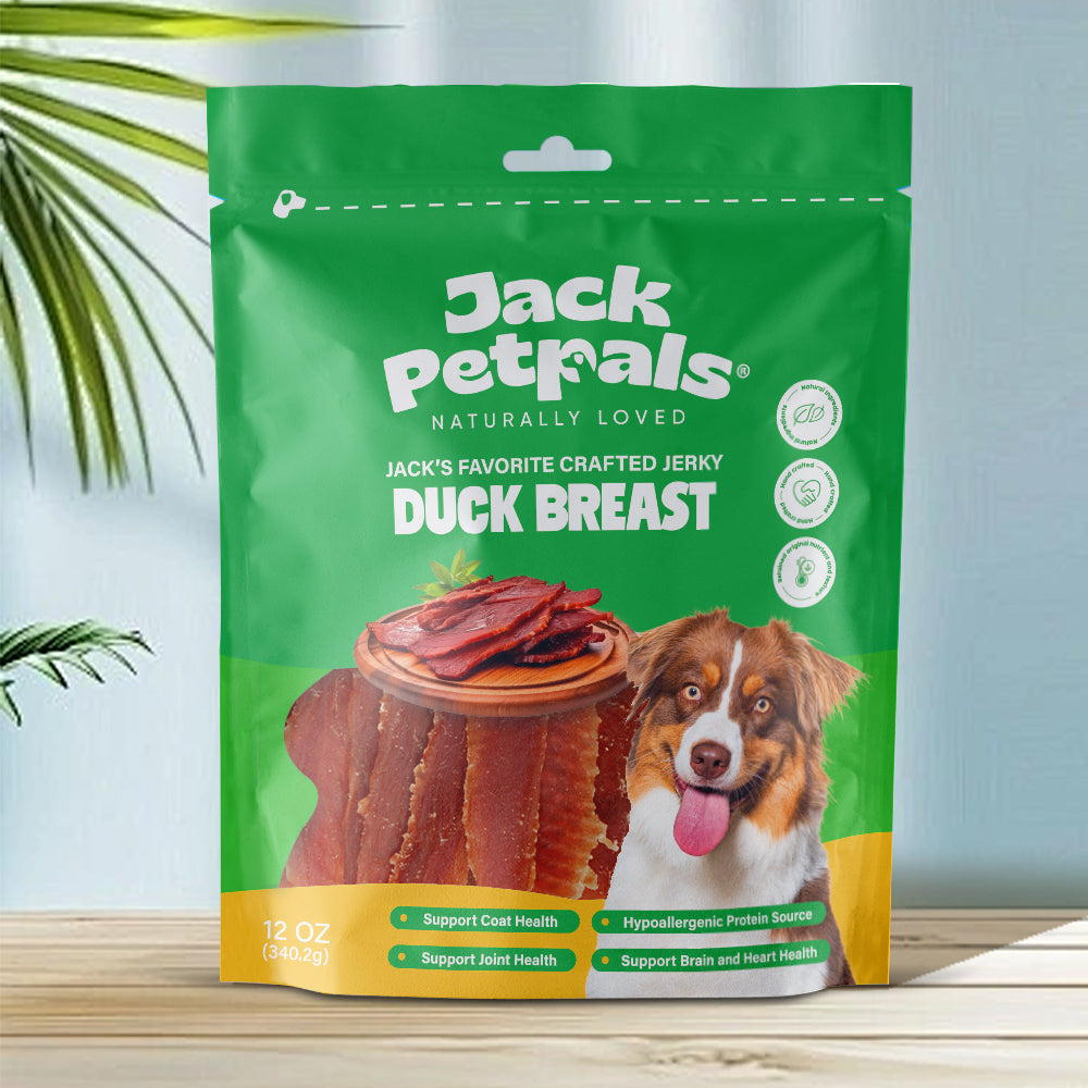 Jack Petpals duck breast dog treats pouch with natural jerky for healthy coat and joints