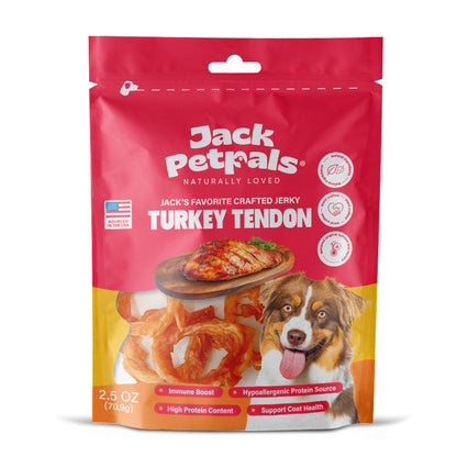 Jack Petrals turkey tendon dog treats pack by American Pet Supplies high protein healthy dog snacks