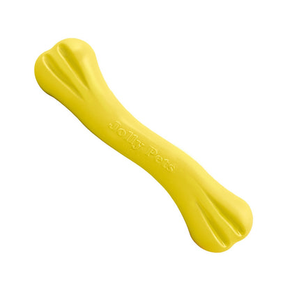 Bright yellow Jolly Chew Bone for dogs, perfect for chewing and playtime fun