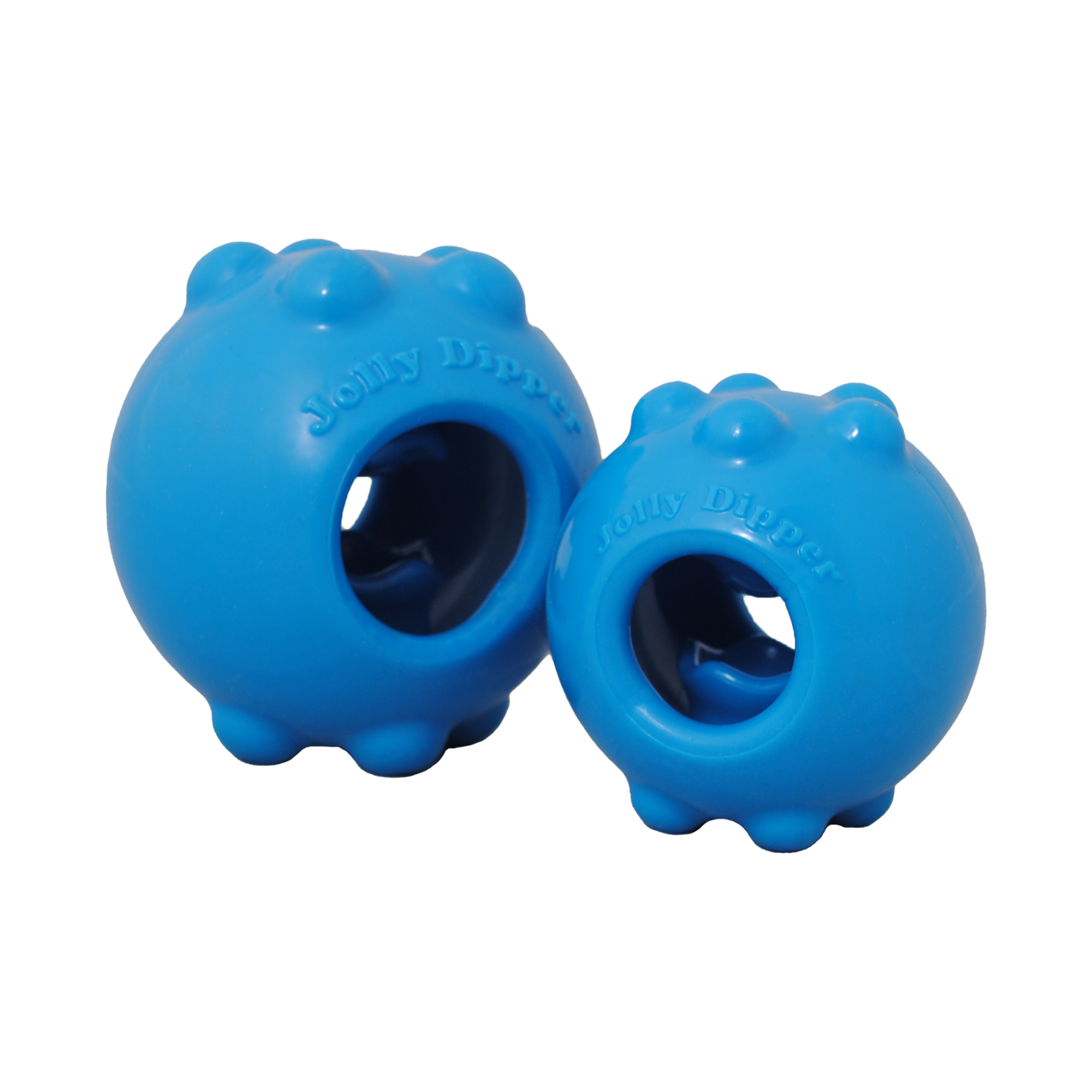 Jolly Dipper dog toy in blue, designed for interactive play and easy retrieval for your dog