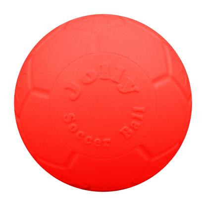 Jolly Pets Dog Soccer Ball in bright red, designed for durable play and fetching fun