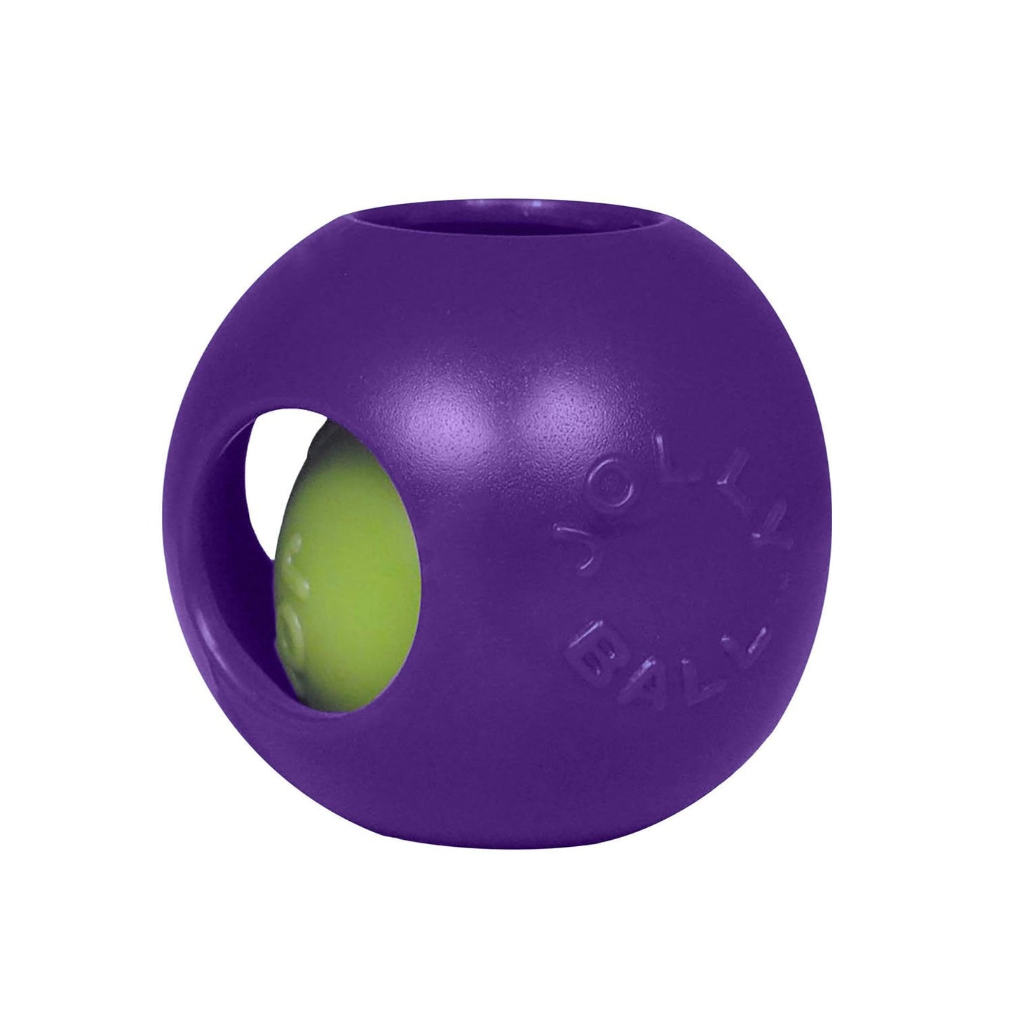 Jolly Pets dog teaser ball toy in purple with a hole for interactive play and fetch activities