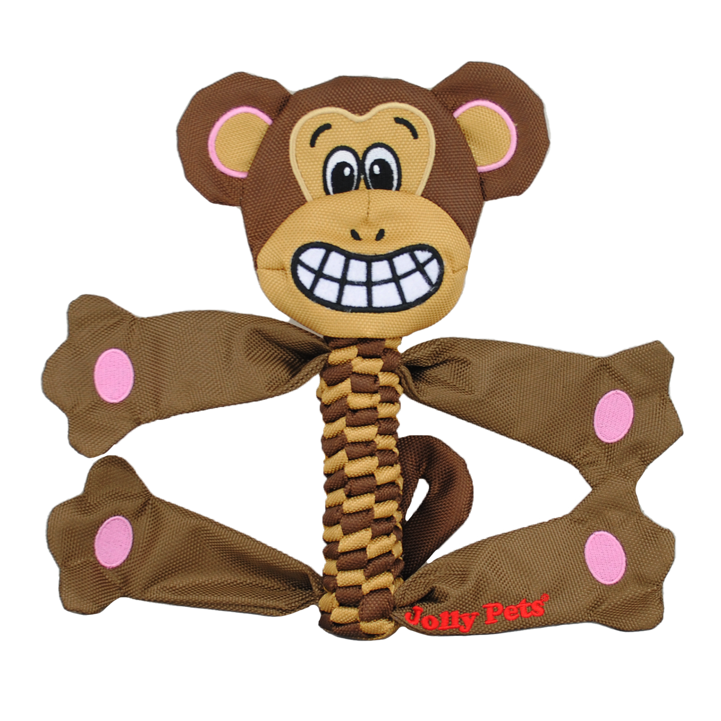 Jolly Pets dog chew toy flathead in monkey design with soft fabric and durable construction for playful dogs