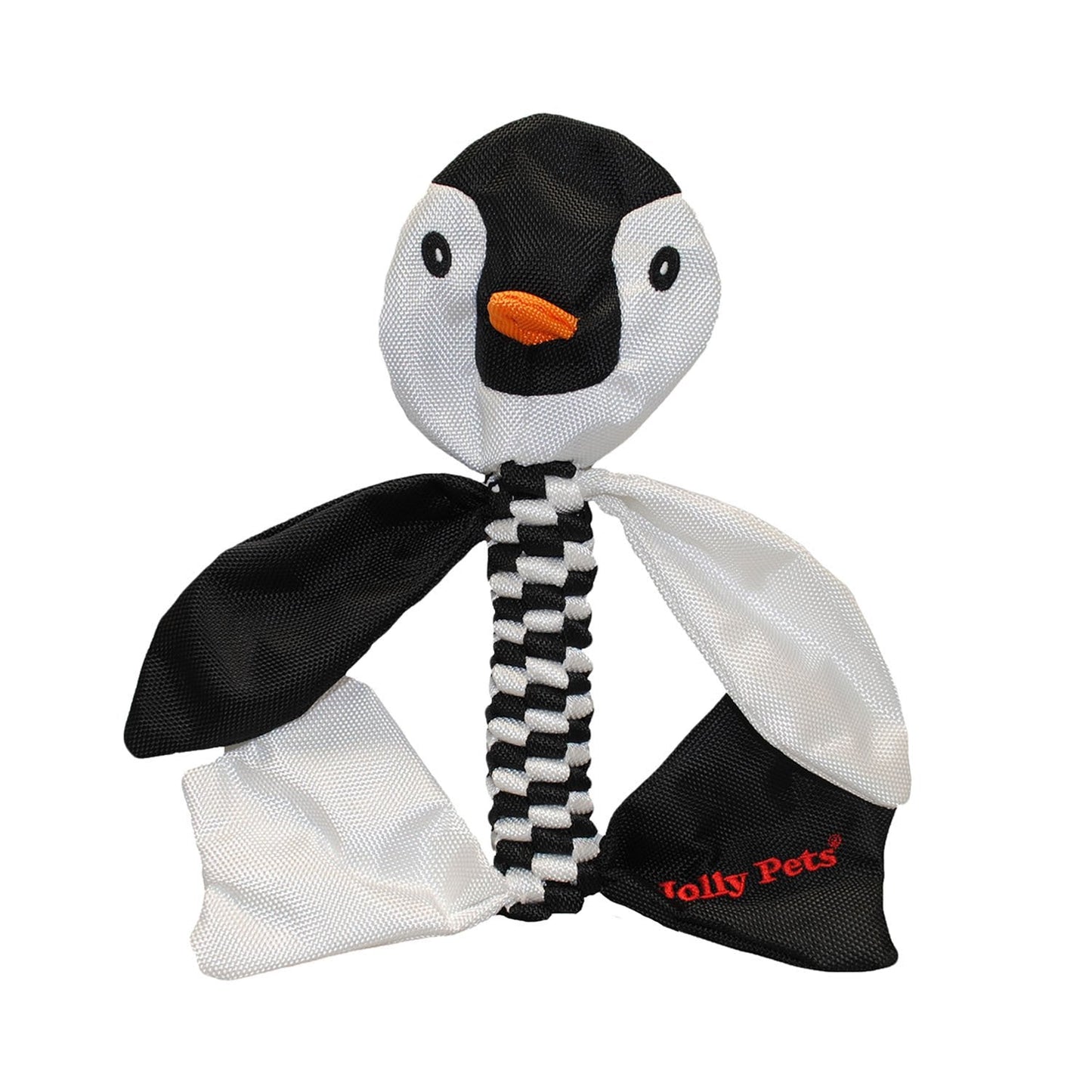 Jolly Pets dog chew toy flathead in penguin shape with durable fabric and built-in squeaker