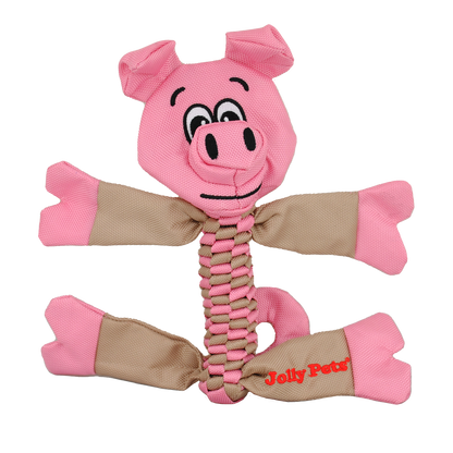 Jolly Pets dog chew toy flathead in pink with durable fabric and a fun pig design