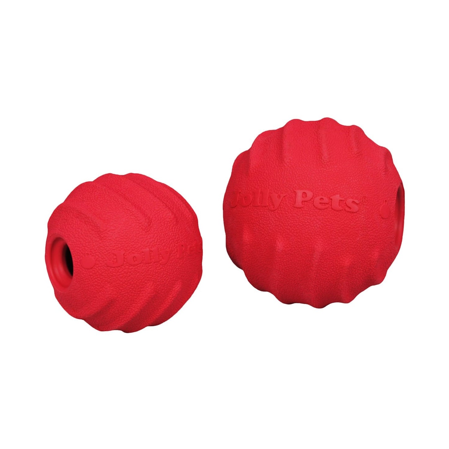 Jolly Tuff Tosser interactive dog ball in red for playful and engaging fetch sessions