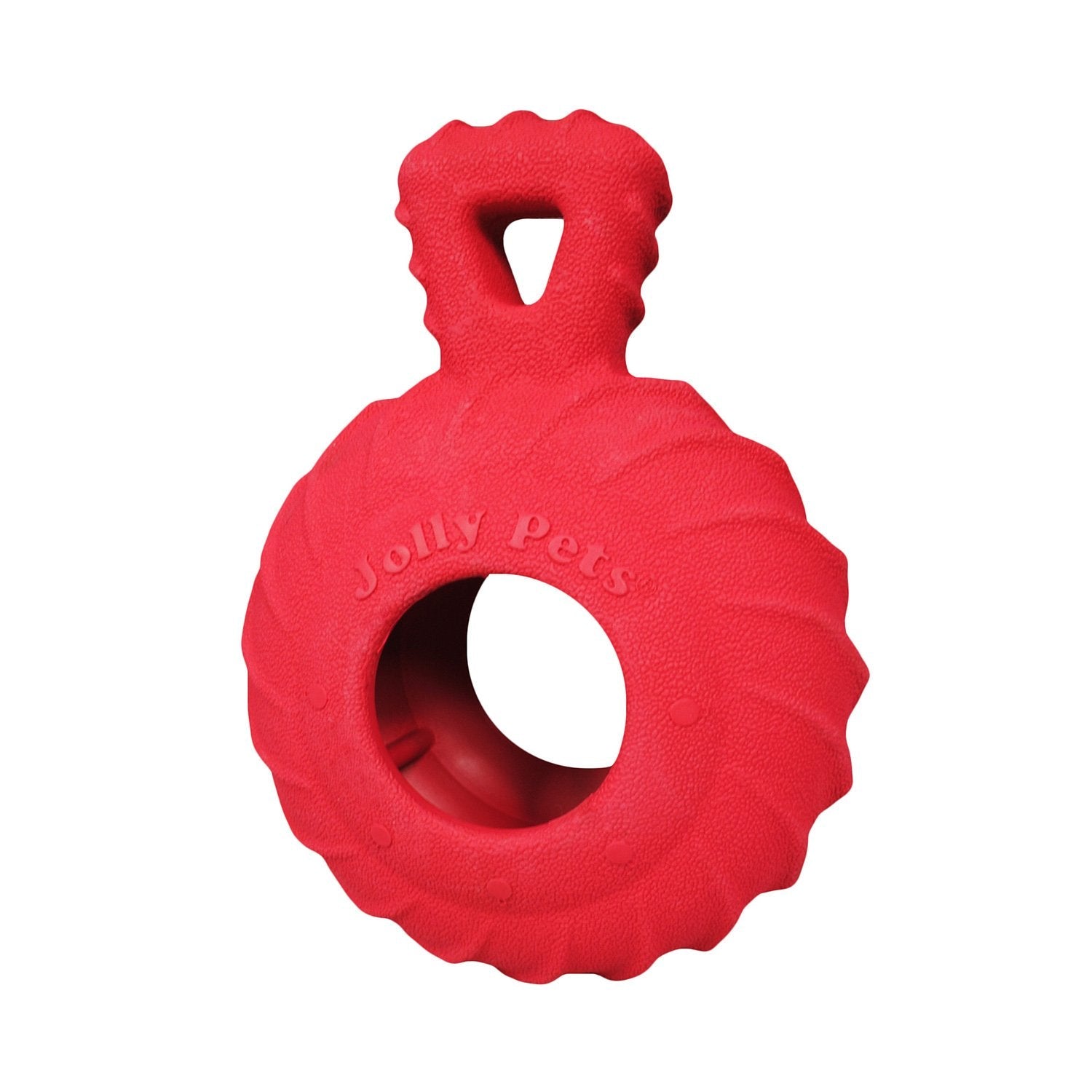 Jolly Tuff Treader dog toy in red rubber, perfect for interactive play and tough chewing