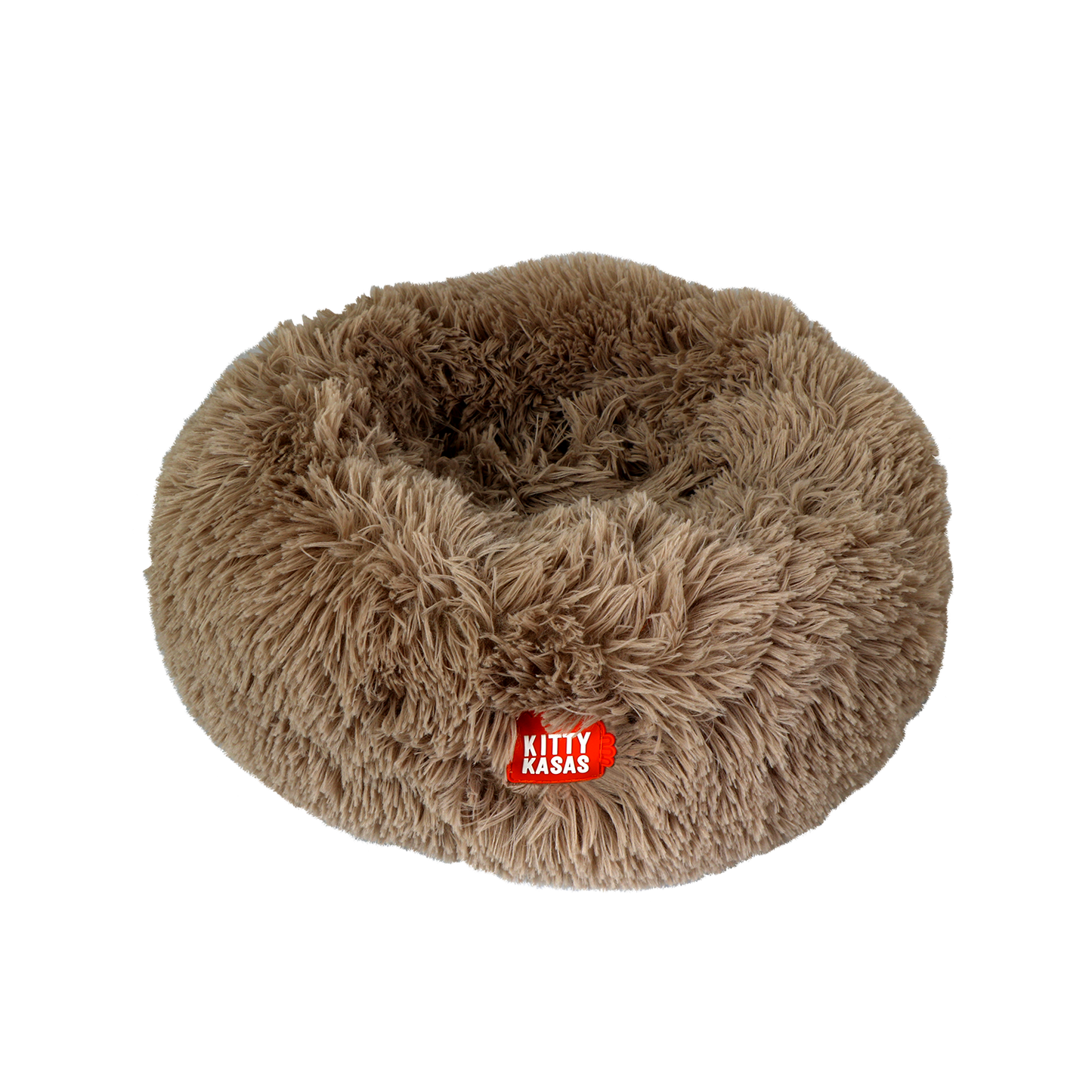 Jolly Pets plush donut cat bed in soft beige fabric for cozy and comfortable sleeping