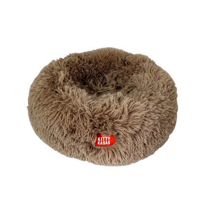 Jolly Pets plush donut cat bed in soft beige fabric for cozy and comfortable sleeping
