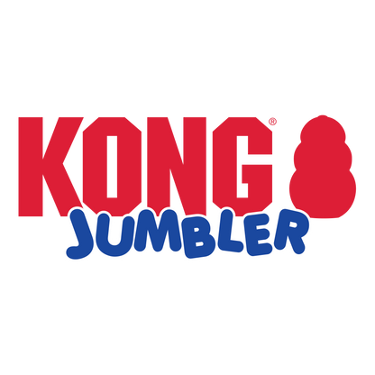 Kong Jumbler Ball dog toy logo in red and blue for interactive dog play by The Family Pet