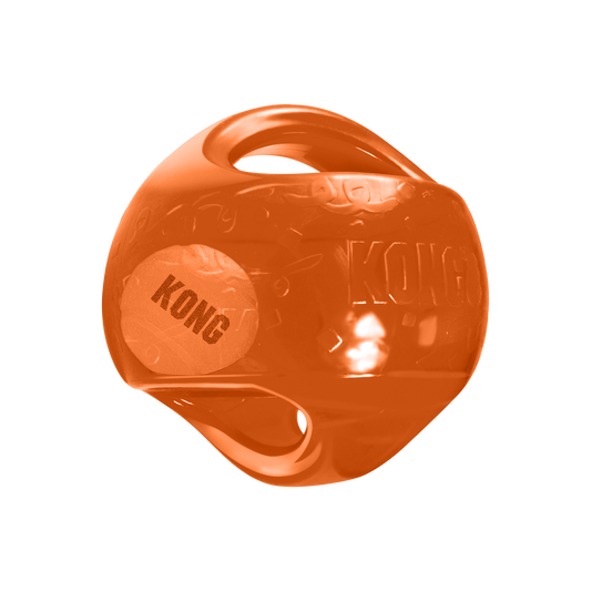The Family Pet Kong Jumbler Ball dog toy in orange with built-in squeakers for interactive play