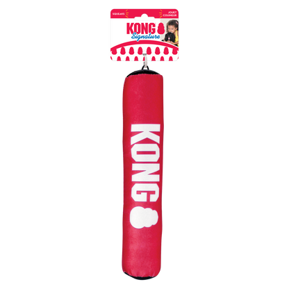 Red Kong Signature Stick dog toy by The Family Pet with durable material and squeaker inside