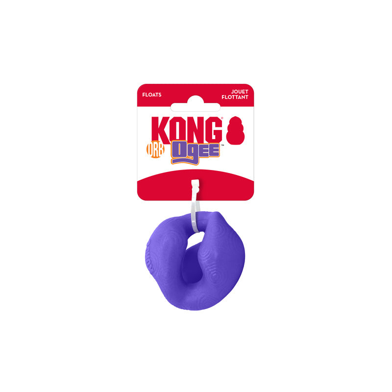 Kong Ogee Orb dog toy in purple designed for interactive play and floating in water