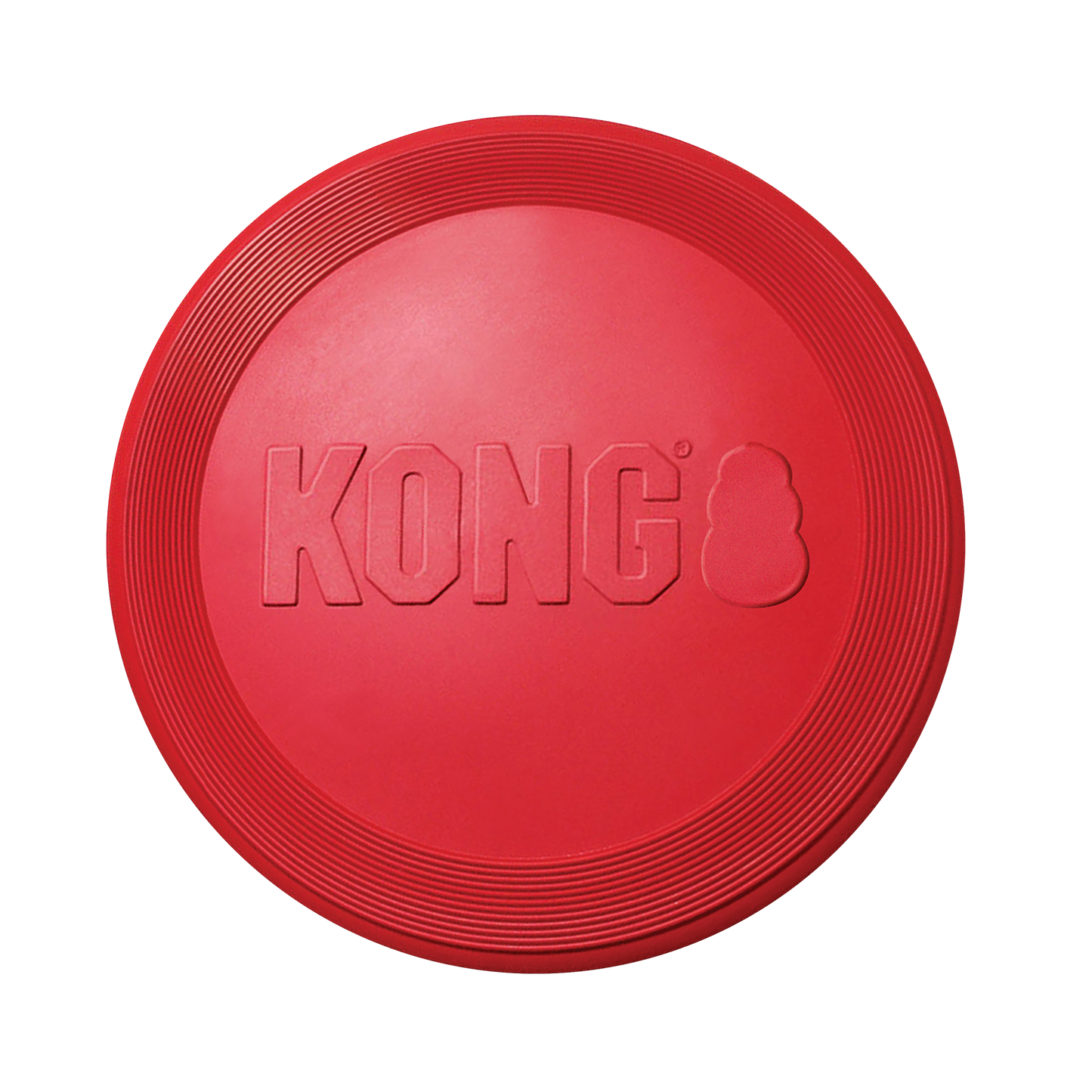 Kong red rubber flyer for dogs, durable and designed for fetch and playtime outdoors