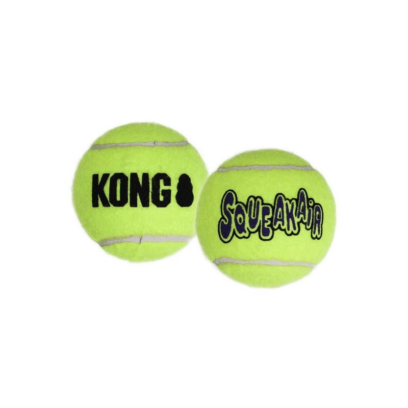 Kong SqueakAir tennis balls for dogs in bright yellow with squeaker for interactive play
