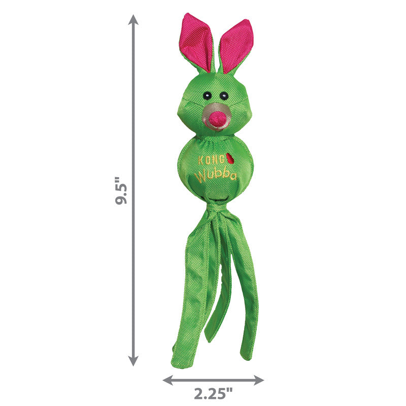 Kong Wubba Friends Ballistic dog toy in green with playful design for interactive fetch and tugging fun