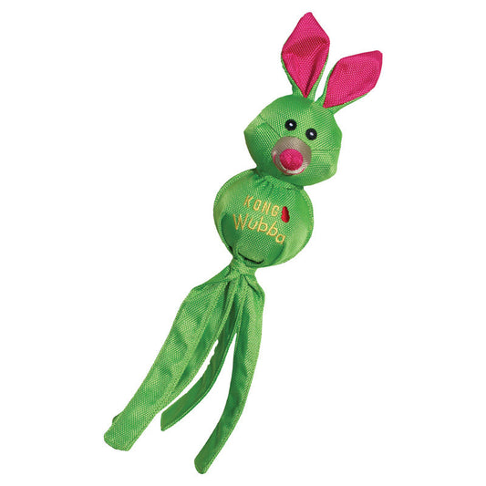 Kong Wubba Friends Ballistic dog toy in green design with floppy tails for playful dogs