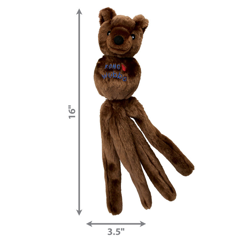 Kong Wubba Friends dog toy in brown with soft material and long fabric tails for interactive play