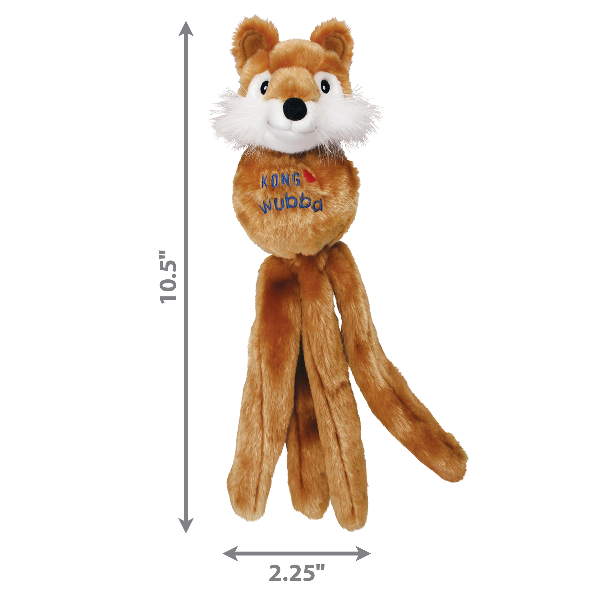 Kong Wubba Friends dog toy in brown with a fox design and long fabric tails for interactive play