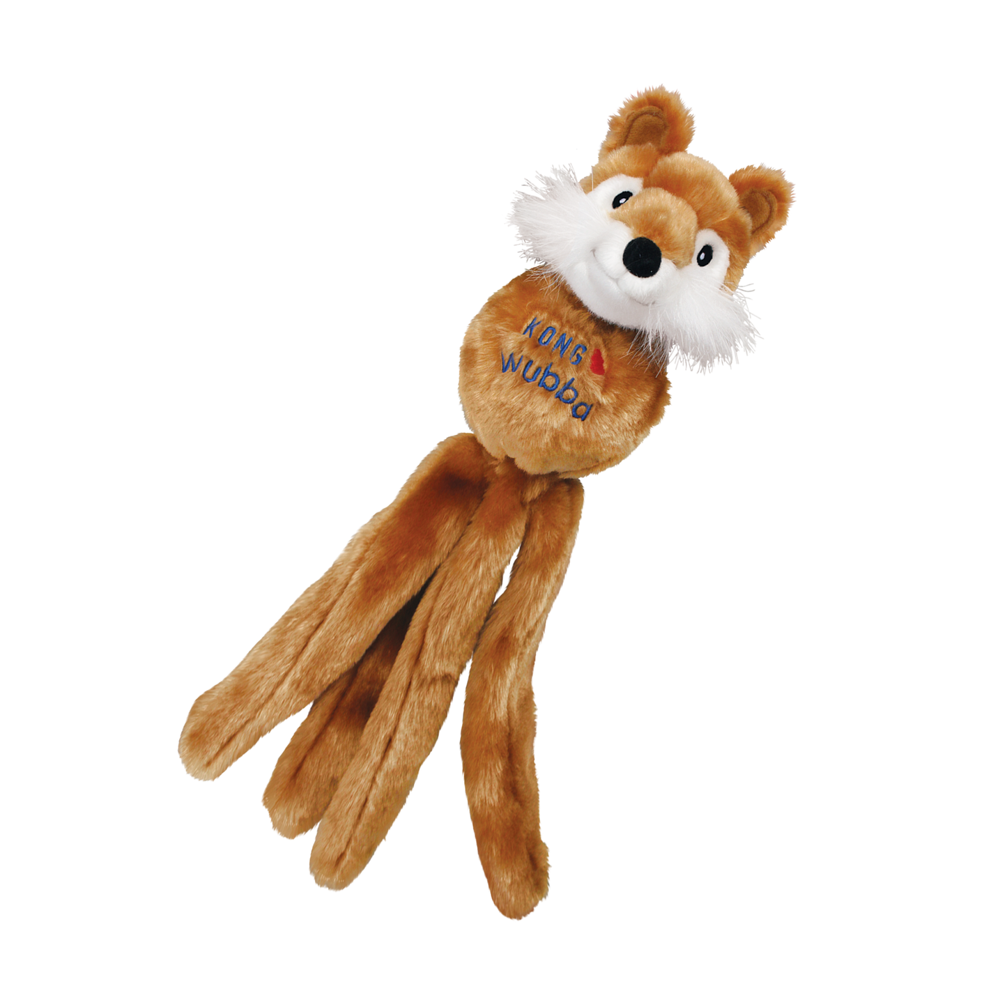 Kong Wubba Friends dog toy featuring a plush fox design with long, floppy tails for interactive play