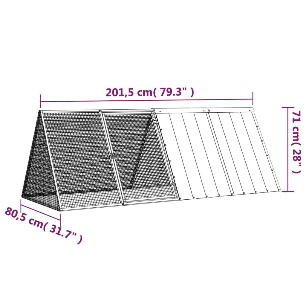 Large rabbit cage galvanized steel with mesh design and attached shelter measuring 79 inches long