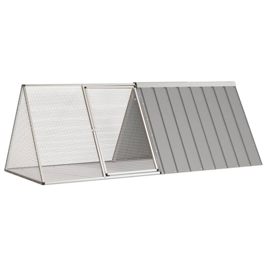 Large rabbit cage galvanized steel with mesh sides and slanted solid metal roof for outdoor use