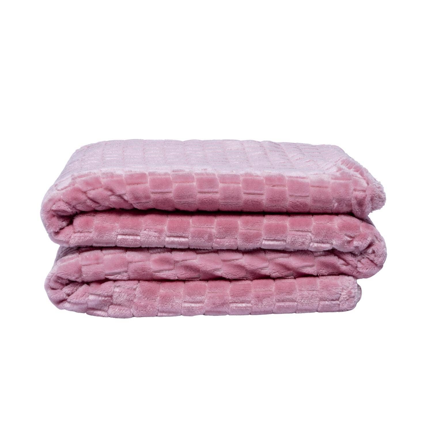 Stacked pink luxury sherpa pet blanket with a soft texture for pet comfort and warmth