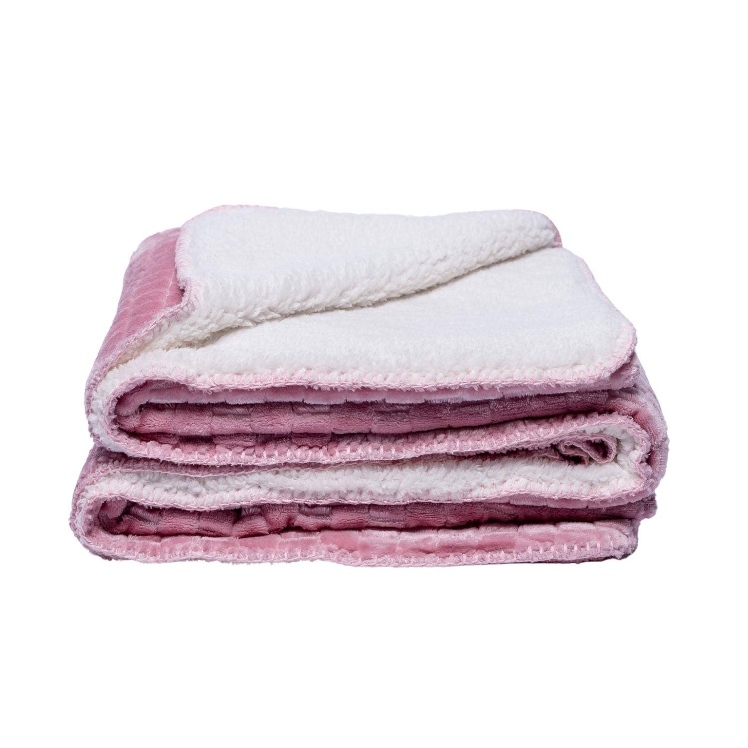 Luxury sherpa pet blanket in pink and white, perfect for cozying up your furry friends