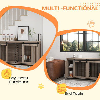 Modern dog kennel furniture serving as a dog crate and stylish end table in a living room