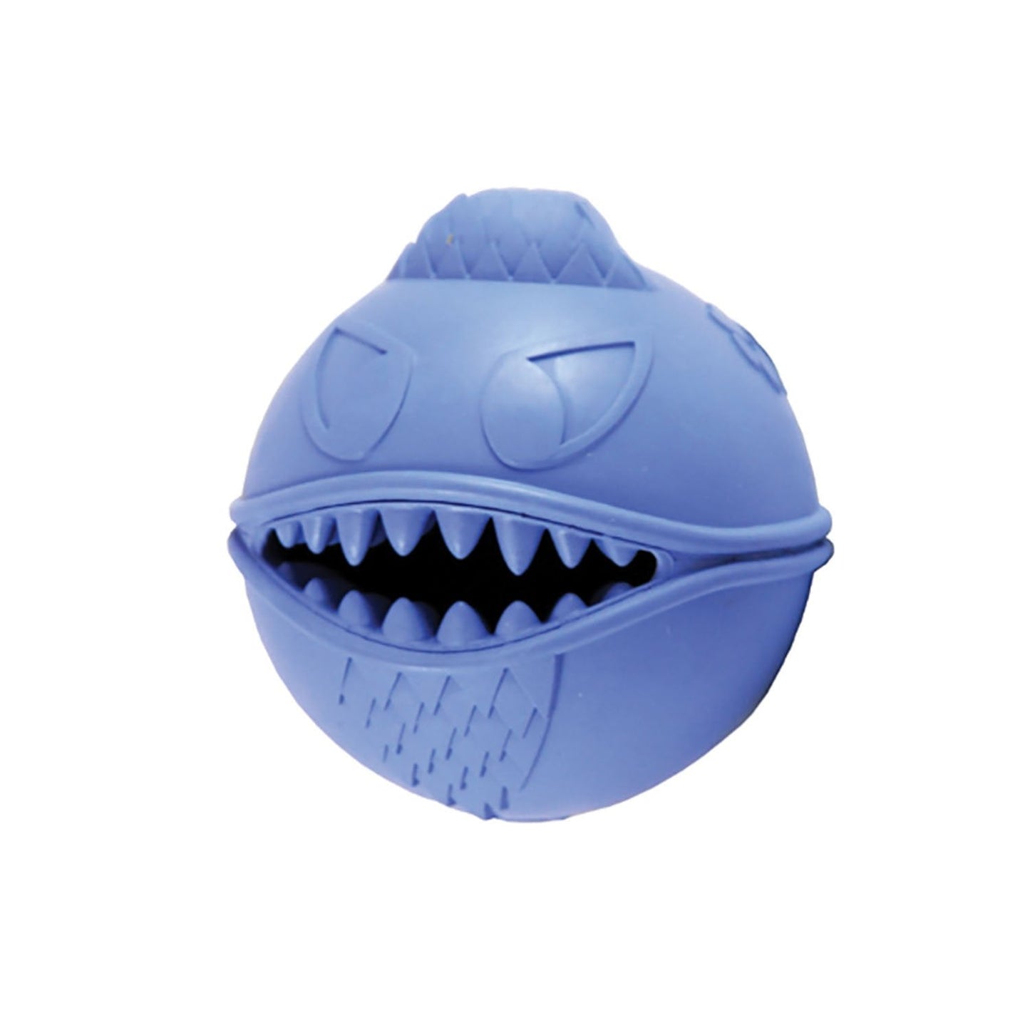 Jolly Pets Monster Ball dog toy in blue with a fun monster design and durable texture for interactive play