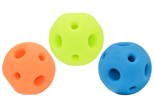 Multipet Breeze Ball for dogs in orange green and blue durable rubber dog toys