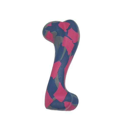 American Pet Supplies natural rubber dog chew toy in blue and pink camouflage design