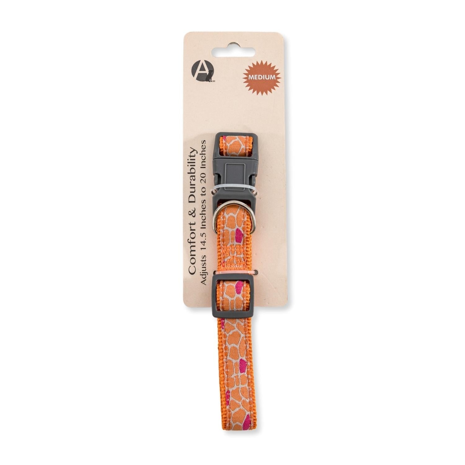 American Pet Supplies medium nylon dog collar with giraffe print adjustable for comfort and durability