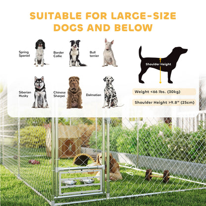 Outdoor dog kennel with cover suitable for large dogs up to 66 lbs with chain link fencing and secure gate