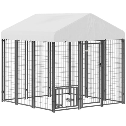 Outdoor dog kennel with roof providing shelter and safety for pets in any weather