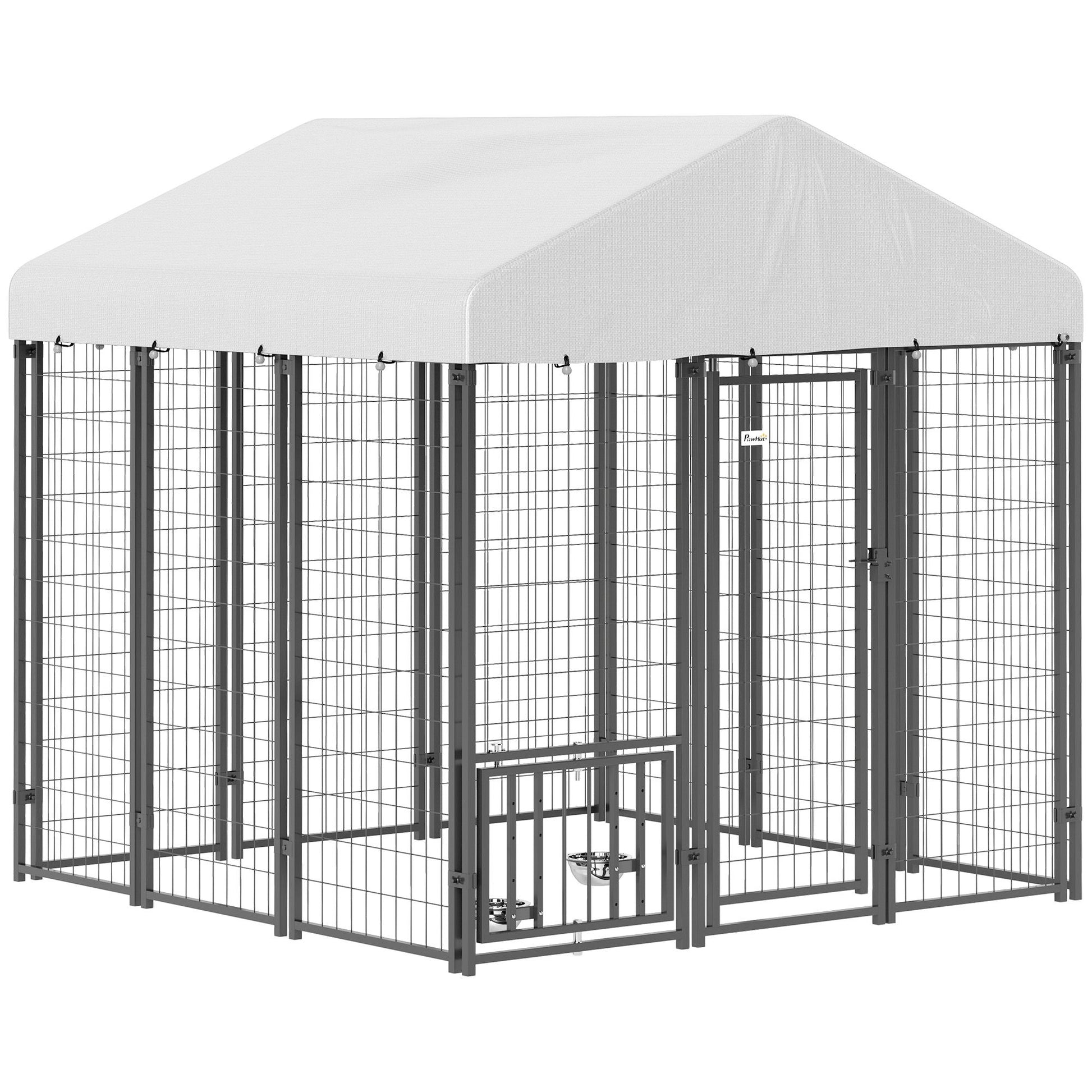 Spacious outdoor dog kennel with roof for secure and comfortable dog shelter in your yard
