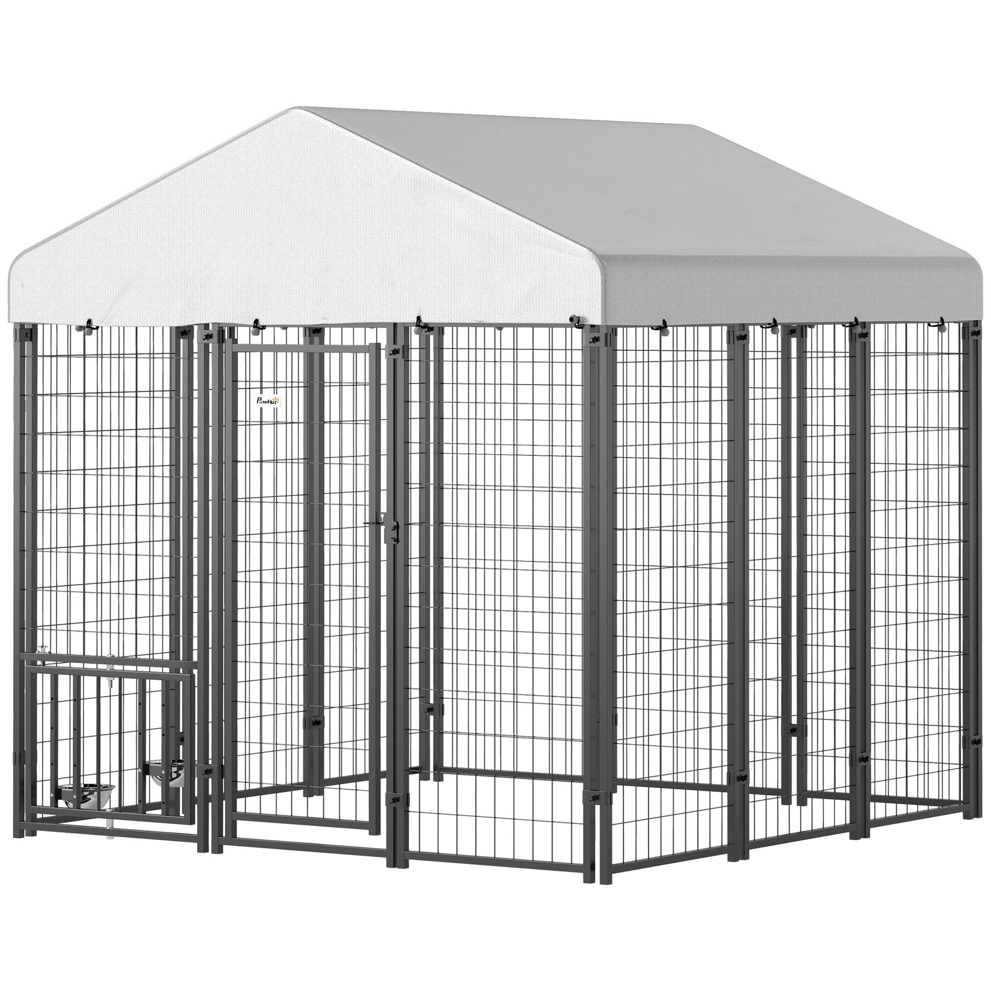 Spacious outdoor dog kennel with roof providing shelter and security for pets in any weather