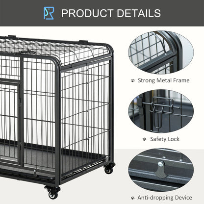 Heavy duty dog crate with wheels featuring strong metal frame safety lock and anti-dropping device