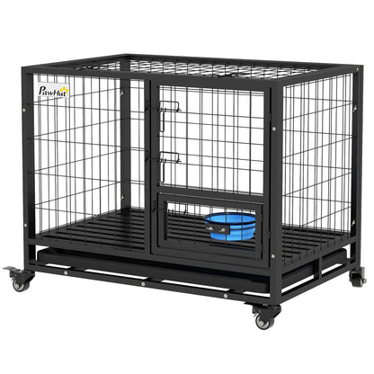 Heavy duty metal dog kennel with wheels and secure locking door by PawCounter.com