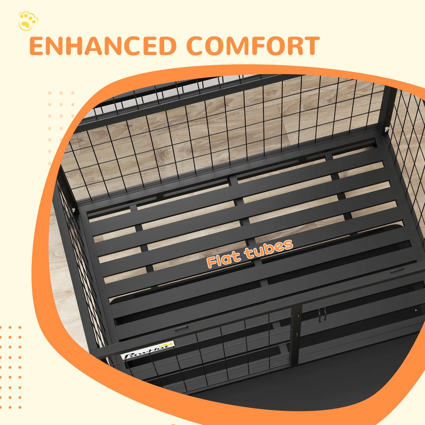 Top view of heavy duty metal dog kennel with flat tubes for enhanced comfort and durability