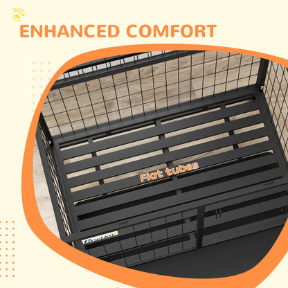 Top view of heavy duty metal dog kennel with flat tubes for enhanced comfort and durability